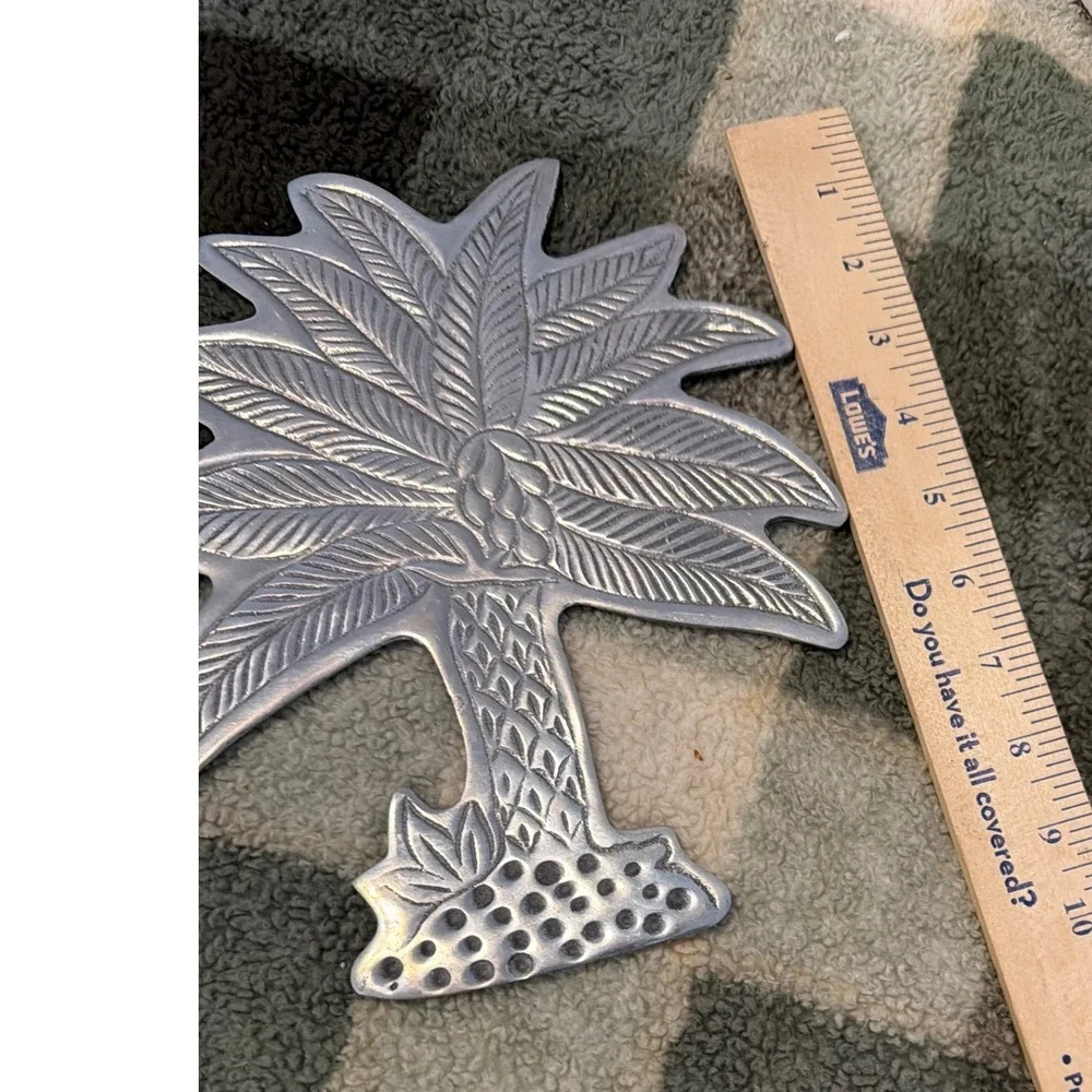 Vintage Cast Aluminum Palm Tree‎ Trivet Silver Tropical Coastal Wall Decor 8.5in